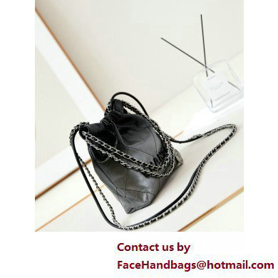 Chanel Shiny Calfskin  &  Silver-Tone Metal CHANEL 22 Mini Handbag AS3980 Gradient Silver Black